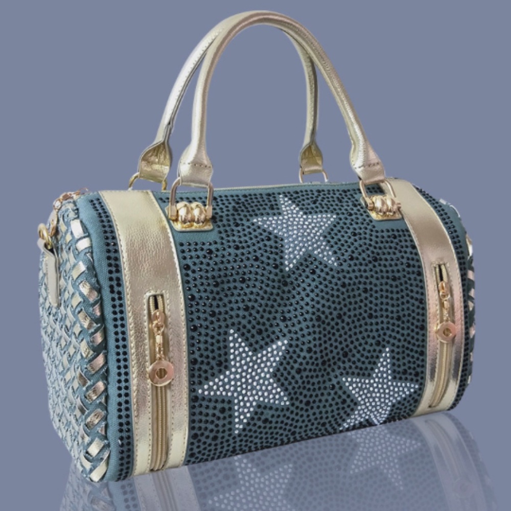 DAVISH - BAG EMBROIDED - DENIN N GOLD W/SHOULDER STRAPS NWT - Picture 3 of 3